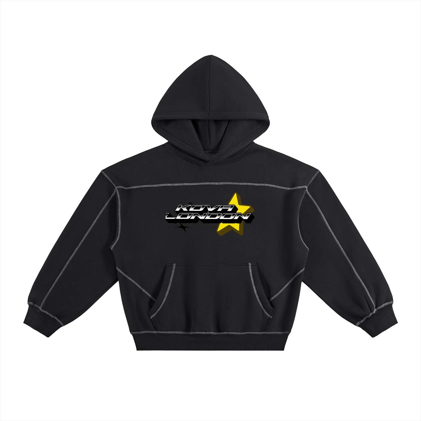 Contrast-Stitched Boxy Fleece Hoodie